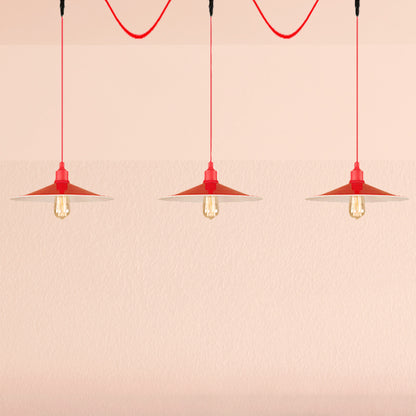 Industrial Style Flared Hanging Lamp 3/5 Lights Metallic Hanging Light Fixture in Red for Kitchen 3 Red Clearhalo 'Art Deco Pendants' 'Cast Iron' 'Ceiling Lights' 'Ceramic' 'Crystal' 'Industrial Pendants' 'Industrial' 'Metal' 'Middle Century Pendants' 'Pendant Lights' 'Pendants' 'Tiffany' Lighting' 249544