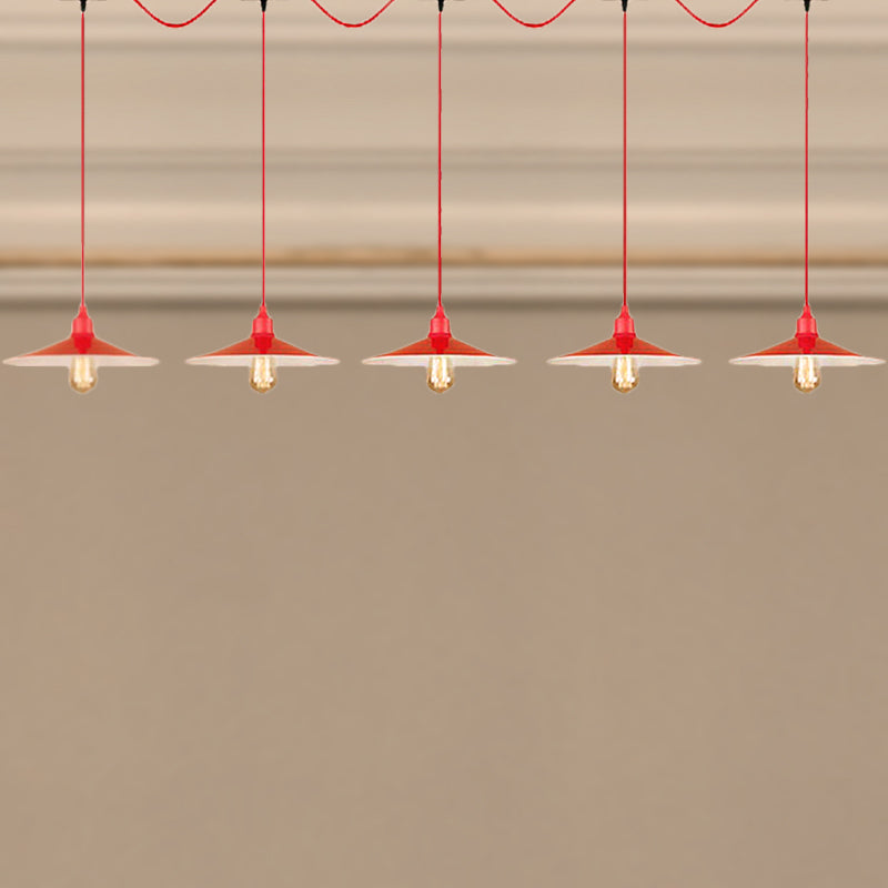 Industrial Style Flared Hanging Lamp 3/5 Lights Metallic Hanging Light Fixture in Red for Kitchen Clearhalo 'Art Deco Pendants' 'Cast Iron' 'Ceiling Lights' 'Ceramic' 'Crystal' 'Industrial Pendants' 'Industrial' 'Metal' 'Middle Century Pendants' 'Pendant Lights' 'Pendants' 'Tiffany' Lighting' 249547