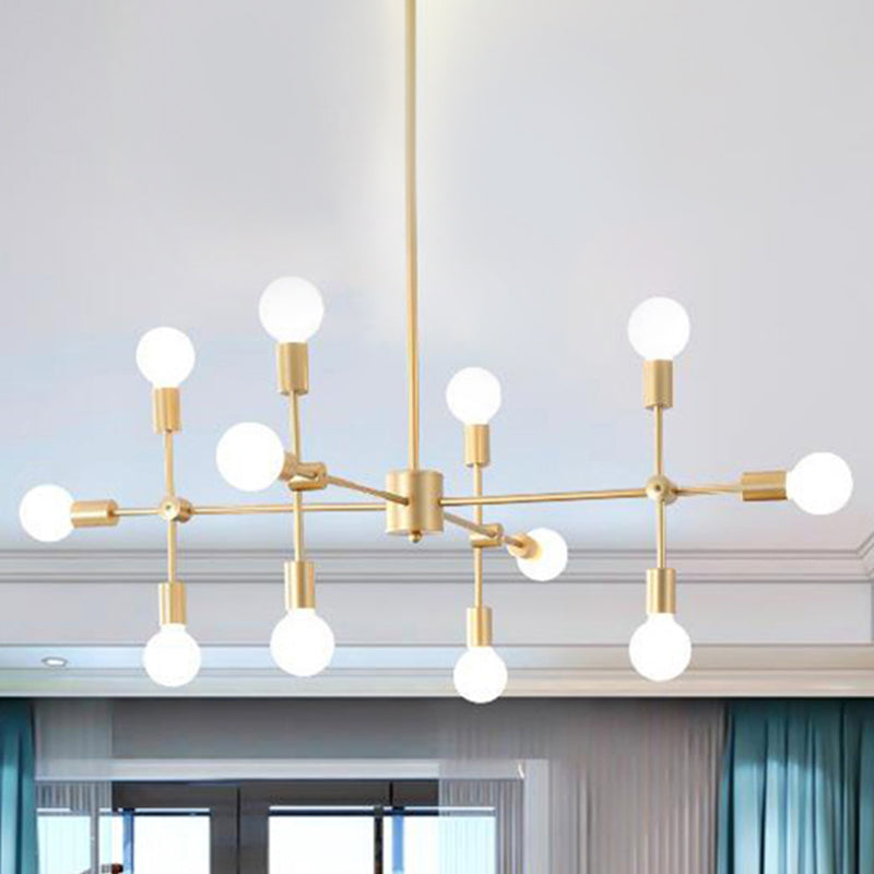 Open Bulb Dining Room Chandelier Lamp Industrial Metal 9/12 Lights Black/Brass Pendant Lighting Clearhalo 'Cast Iron' 'Ceiling Lights' 'Chandeliers' 'Industrial Chandeliers' 'Industrial' 'Metal' 'Middle Century Chandeliers' 'Rustic Chandeliers' 'Tiffany' Lighting' 249601