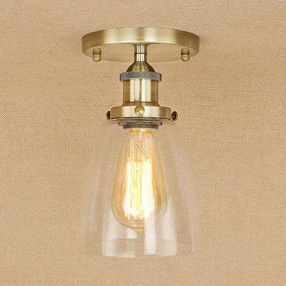 One Bulb Light Fixtures Ceiling Industrial Cone Clear Glass Semi Flush Mount Lighting in Silver/Brass/Rust Antique Brass Clearhalo 'Ceiling Lights' 'Close To Ceiling Lights' 'Close to ceiling' 'Glass shade' 'Glass' 'Semi-flushmount' Lighting' 249660
