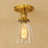 One Bulb Light Fixtures Ceiling Industrial Cone Clear Glass Semi Flush Mount Lighting in Silver/Brass/Rust Brass Clearhalo 'Ceiling Lights' 'Close To Ceiling Lights' 'Close to ceiling' 'Glass shade' 'Glass' 'Semi-flushmount' Lighting' 249662