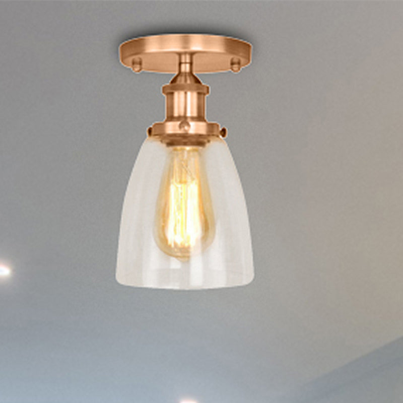 One Bulb Light Fixtures Ceiling Industrial Cone Clear Glass Semi Flush Mount Lighting in Silver/Brass/Rust Copper Clearhalo 'Ceiling Lights' 'Close To Ceiling Lights' 'Close to ceiling' 'Glass shade' 'Glass' 'Semi-flushmount' Lighting' 249664