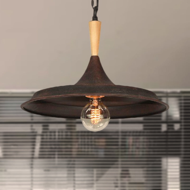 1 Bulb Pendant Lamp Antique Style Barn Shade Wrought Iron Pendant Lighting in Rust for Bar Rust Clearhalo 'Art Deco Pendants' 'Cast Iron' 'Ceiling Lights' 'Ceramic' 'Crystal' 'Industrial Pendants' 'Industrial' 'Metal' 'Middle Century Pendants' 'Pendant Lights' 'Pendants' 'Tiffany' Lighting' 249716