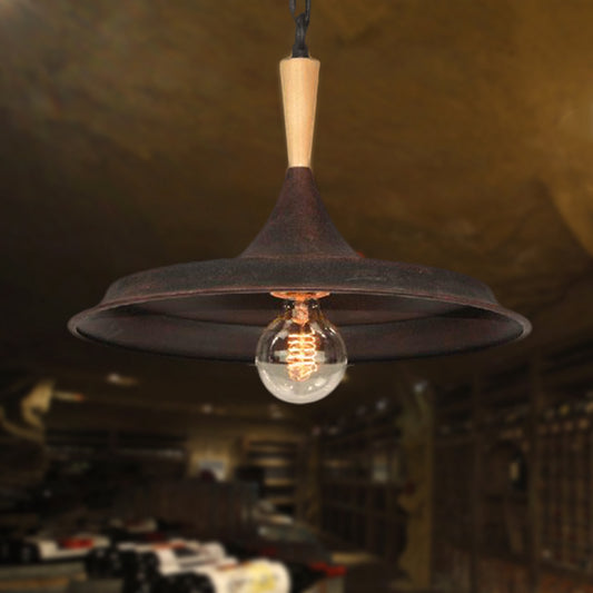1 Bulb Pendant Lamp Antique Style Barn Shade Wrought Iron Pendant Lighting in Rust for Bar Clearhalo 'Art Deco Pendants' 'Cast Iron' 'Ceiling Lights' 'Ceramic' 'Crystal' 'Industrial Pendants' 'Industrial' 'Metal' 'Middle Century Pendants' 'Pendant Lights' 'Pendants' 'Tiffany' Lighting' 249717