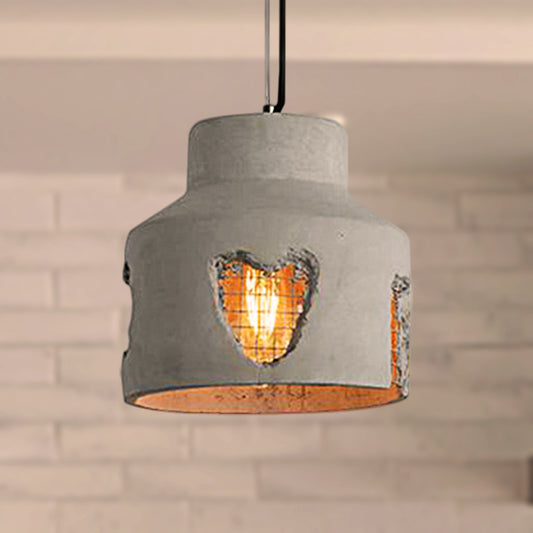 Ripple/Barrel/Loving Heart Shade Cement Hanging Light Industrial Style 1 Light Dining Room Pendant Light Fixture in Grey Clearhalo 'Ceiling Lights' 'Industrial Pendants' 'Industrial' 'Middle Century Pendants' 'Pendant Lights' 'Pendants' 'Tiffany' Lighting' 249722