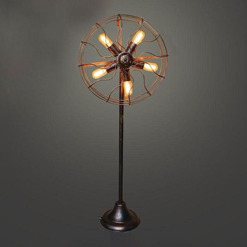 Antique Bronze Fan Design Floor Lamp with Cage Shade Rustic Loft Wrought Iron 5 Lights Indoor Floor Light Antique Bronze Clearhalo 'Floor Lamps' 'Lamps' Lighting' 249771