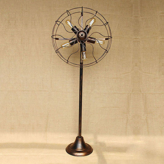 Antique Bronze Fan Design Floor Lamp with Cage Shade Rustic Loft Wrought Iron 5 Lights Indoor Floor Light Clearhalo 'Floor Lamps' 'Lamps' Lighting' 249772