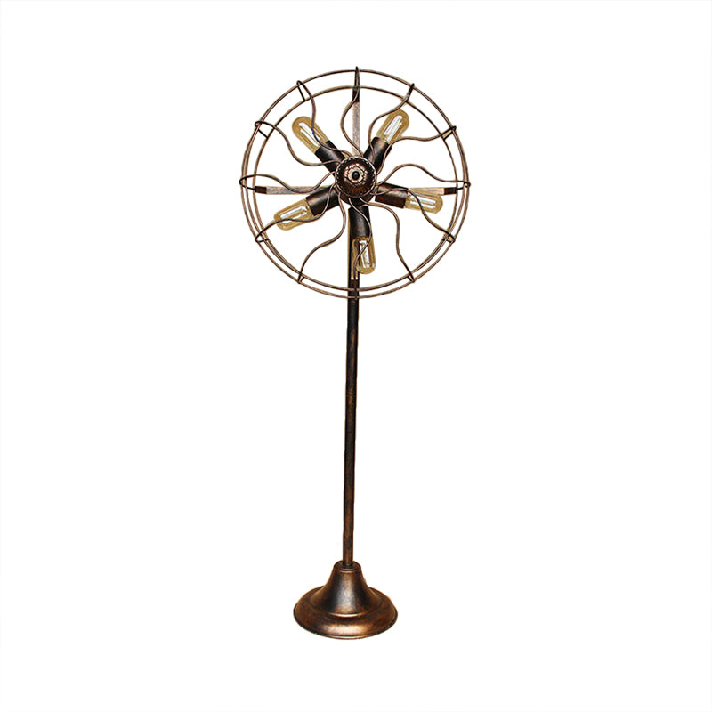 Antique Bronze Fan Design Floor Lamp with Cage Shade Rustic Loft Wrought Iron 5 Lights Indoor Floor Light Clearhalo 'Floor Lamps' 'Lamps' Lighting' 249773