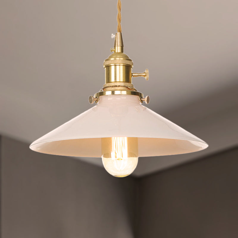White Cone Shaped Hanging Lamp Mid Century Metal 1 Light Coffee Shop Suspended Light Clearhalo 'Art Deco Pendants' 'Cast Iron' 'Ceiling Lights' 'Ceramic' 'Crystal' 'Industrial Pendants' 'Industrial' 'Metal' 'Middle Century Pendants' 'Pendant Lights' 'Pendants' 'Tiffany' Lighting' 249776