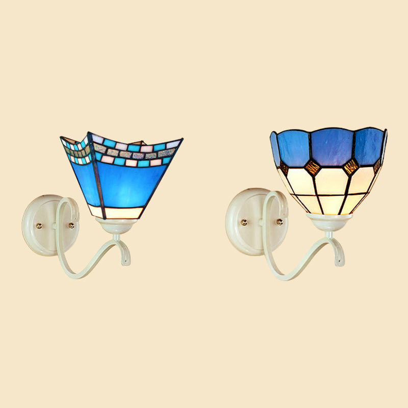 Nautical Stained Glass Domed/Swallow-Tail Wall Mount Light 1 Light Indoor Wall Sconce Light in White Clearhalo 'Industrial' 'Middle century wall lights' 'Tiffany wall lights' 'Tiffany' 'Wall Lamps & Sconces' 'Wall Lights' Lighting' 24978