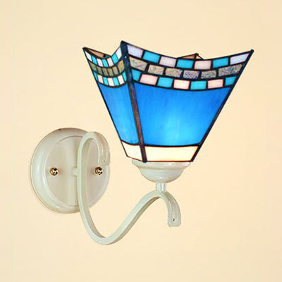 Nautical Stained Glass Domed/Swallow-Tail Wall Mount Light 1 Light Indoor Wall Sconce Light in White Clearhalo 'Industrial' 'Middle century wall lights' 'Tiffany wall lights' 'Tiffany' 'Wall Lamps & Sconces' 'Wall Lights' Lighting' 24979