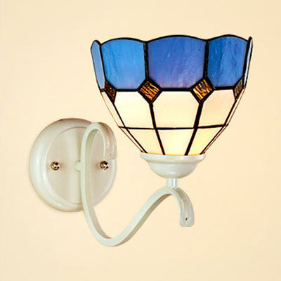 Nautical Stained Glass Domed/Swallow-Tail Wall Mount Light 1 Light Indoor Wall Sconce Light in White Clearhalo 'Industrial' 'Middle century wall lights' 'Tiffany wall lights' 'Tiffany' 'Wall Lamps & Sconces' 'Wall Lights' Lighting' 24982