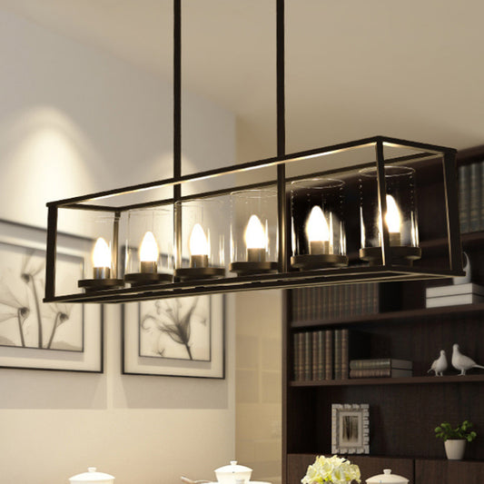 5/6 Lights Dining Room Hanging Light Kit Classic Black Island Lighting with Cylinder Clear Glass Shade 6 Black Clearhalo 'Ceiling Lights' 'Glass shade' 'Glass' 'Island Lights' Lighting' 249834