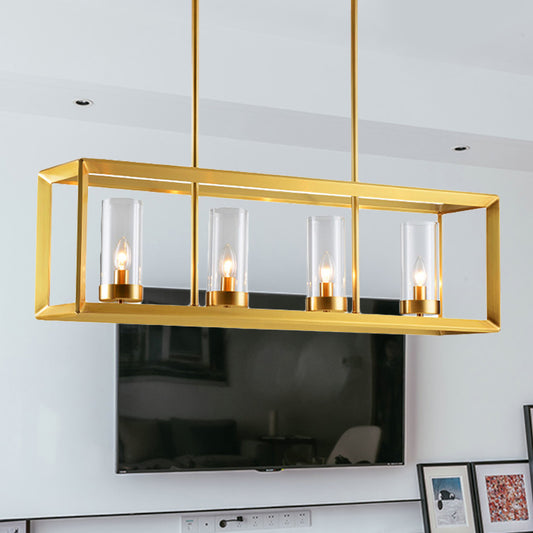 Classic Rectangle Hanging Pendant Light 3/4/5 Lights Clear Glass Island Lighting in Gold for Dining Room Clearhalo 'Ceiling Lights' 'Glass shade' 'Glass' 'Island Lights' Lighting' 249848