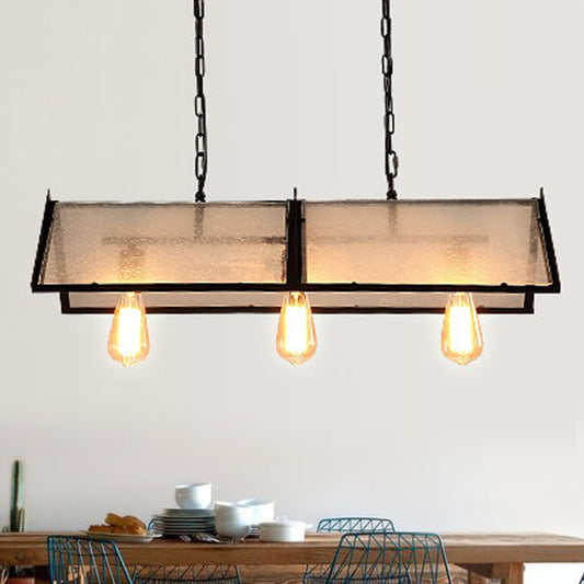 3/5 Lights Island Lamp Classic Exposed Bulb Frosted Glass Hanging Ceiling Light in Black 3 Black Clearhalo 'Ceiling Lights' 'Glass shade' 'Glass' 'Island Lights' Lighting' 249854
