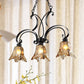 Black Flower Island Pendant Classic Tan Textured Glass 3 Bulbs Dining Room Hanging Ceiling Light Clearhalo 'Ceiling Lights' 'Glass shade' 'Glass' 'Island Lights' Lighting' 249857