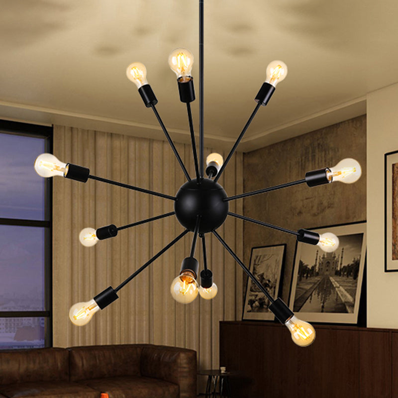 Black 9/12 Lights Chandelier Lighting Retro Industrial Metal Sputnik Pendant Lighting Fixture for Dining Room 12 Black Clearhalo 'Cast Iron' 'Ceiling Lights' 'Chandeliers' 'Industrial Chandeliers' 'Industrial' 'Metal' 'Middle Century Chandeliers' 'Rustic Chandeliers' 'Tiffany' Lighting' 249862