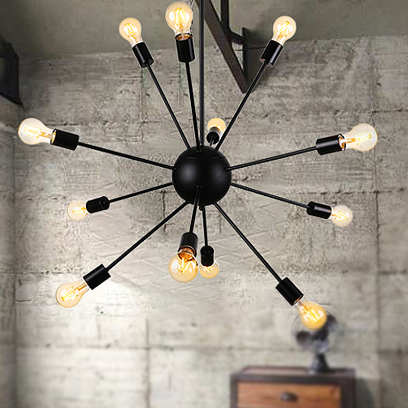 Black 9/12 Lights Chandelier Lighting Retro Industrial Metal Sputnik Pendant Lighting Fixture for Dining Room Clearhalo 'Cast Iron' 'Ceiling Lights' 'Chandeliers' 'Industrial Chandeliers' 'Industrial' 'Metal' 'Middle Century Chandeliers' 'Rustic Chandeliers' 'Tiffany' Lighting' 249863