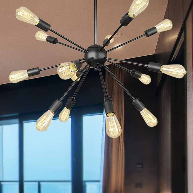 Black 9/12 Lights Chandelier Lighting Retro Industrial Metal Sputnik Pendant Lighting Fixture for Dining Room 15 Black Clearhalo 'Cast Iron' 'Ceiling Lights' 'Chandeliers' 'Industrial Chandeliers' 'Industrial' 'Metal' 'Middle Century Chandeliers' 'Rustic Chandeliers' 'Tiffany' Lighting' 249864