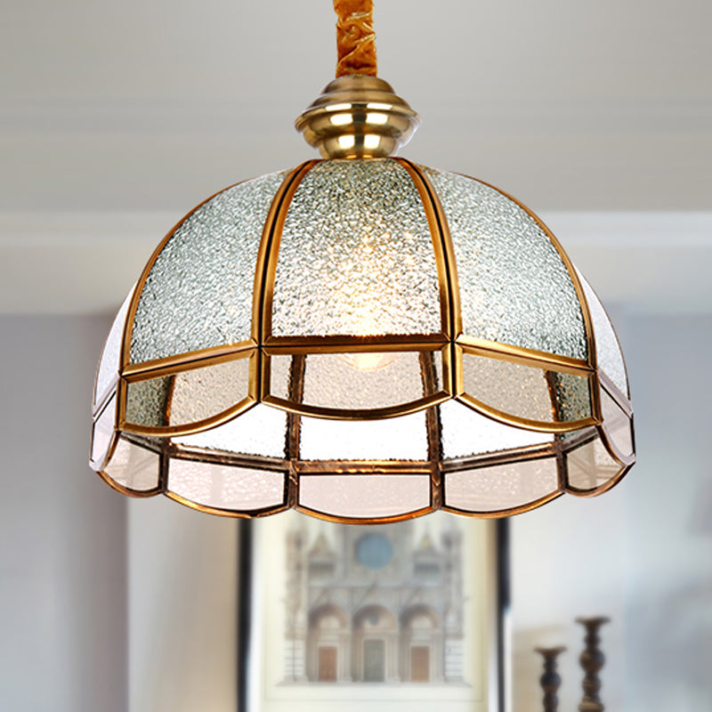 Textured Glass Dome Pendant Light Modern 1 Bulb Gold Suspended Lighting Fixture for Living Room Gold Clearhalo 'Ceiling Lights' 'Glass shade' 'Glass' 'Pendant Lights' 'Pendants' Lighting' 249872