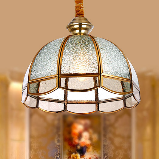 Textured Glass Dome Pendant Light Modern 1 Bulb Gold Suspended Lighting Fixture for Living Room Clearhalo 'Ceiling Lights' 'Glass shade' 'Glass' 'Pendant Lights' 'Pendants' Lighting' 249873