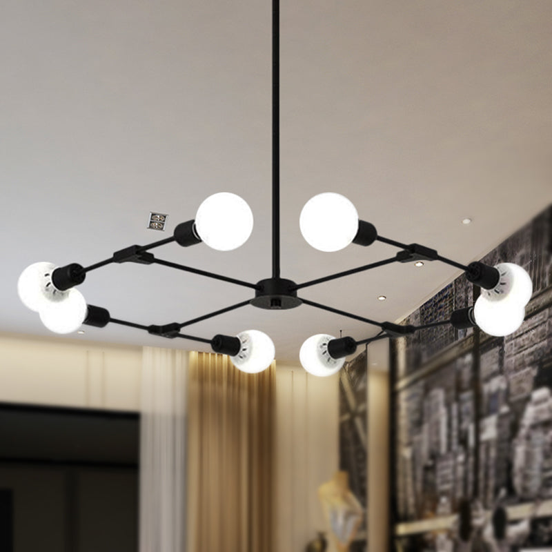 Metallic Black/Gold Chandelier Lighting Bare Bulb 6/8 Lights Industrial Style Ceiling Light Fixture for Bedroom 8 Black Clearhalo 'Cast Iron' 'Ceiling Lights' 'Chandeliers' 'Industrial Chandeliers' 'Industrial' 'Metal' 'Middle Century Chandeliers' 'Rustic Chandeliers' 'Tiffany' Lighting' 249881