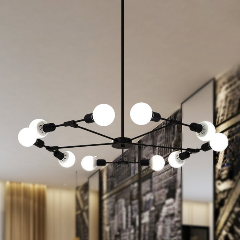 Metallic Black/Gold Chandelier Lighting Bare Bulb 6/8 Lights Industrial Style Ceiling Light Fixture for Bedroom Clearhalo 'Cast Iron' 'Ceiling Lights' 'Chandeliers' 'Industrial Chandeliers' 'Industrial' 'Metal' 'Middle Century Chandeliers' 'Rustic Chandeliers' 'Tiffany' Lighting' 249884