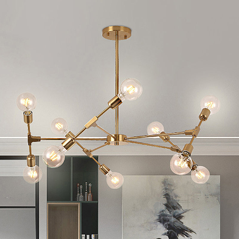 Metallic Black/Gold Chandelier Lighting Bare Bulb 6/8 Lights Industrial Style Ceiling Light Fixture for Bedroom Clearhalo 'Cast Iron' 'Ceiling Lights' 'Chandeliers' 'Industrial Chandeliers' 'Industrial' 'Metal' 'Middle Century Chandeliers' 'Rustic Chandeliers' 'Tiffany' Lighting' 249890