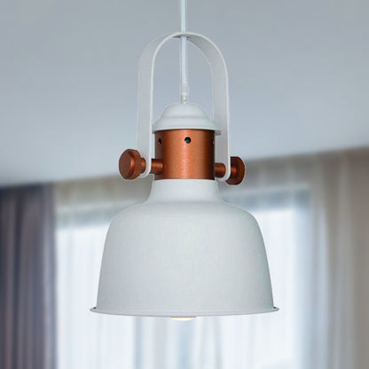 Industrial Barn Shade Suspended Lamp 1 Head Metallic Pendant Lighting with Handle in Black/White for Kitchen White Clearhalo 'Ceiling Lights' 'Modern Pendants' 'Modern' 'Pendant Lights' 'Pendants' Lighting' 249926