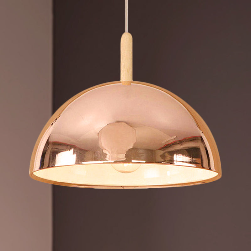 12"/16" W 1 Light Mirrored Pendant Lighting with Dome Shade Metallic Retro Style Living Room Hanging Lamp in Rose Gold Rose Gold Clearhalo 'Ceiling Lights' 'Modern Pendants' 'Modern' 'Pendant Lights' 'Pendants' Lighting' 249948