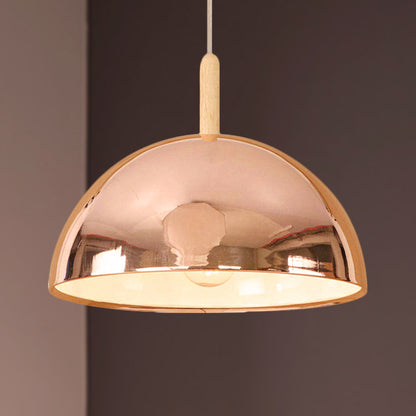 12"/16" W 1 Light Mirrored Pendant Lighting with Dome Shade Metallic Retro Style Living Room Hanging Lamp in Rose Gold Rose Gold Clearhalo 'Ceiling Lights' 'Modern Pendants' 'Modern' 'Pendant Lights' 'Pendants' Lighting' 249948