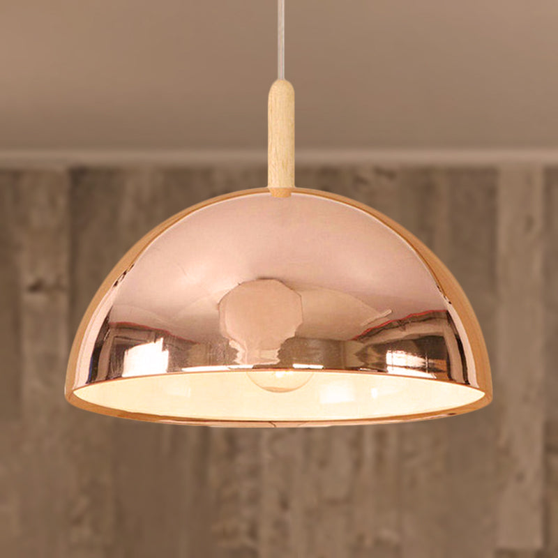 12"/16" W 1 Light Mirrored Pendant Lighting with Dome Shade Metallic Retro Style Living Room Hanging Lamp in Rose Gold Clearhalo 'Ceiling Lights' 'Modern Pendants' 'Modern' 'Pendant Lights' 'Pendants' Lighting' 249950
