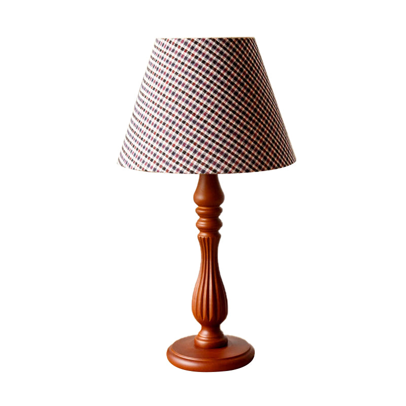 Beige/Tan/Dark Blue Barrel Shape Desk Lamp Traditional Fabric 1 Light Bedroom Reading Light with Wood Base Clearhalo 'Lamps' 'Table Lamps' Lighting' 249971
