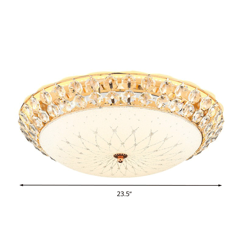 Dome Living Room Flush Light White Glass LED Simplicity Ceiling Lamp with Faceted Crystal Accent, 12"/16"/19.5" Wide Clearhalo 'Ceiling Lights' 'Close To Ceiling Lights' 'Close to ceiling' 'Flush mount' Lighting' 24_6c7a80c6-e95b-4ab7-851c-537a375e8276