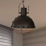 Domed Metal Ceiling Hanging Light Wrought Iron 1 Light Dining Room Pendant Lamp with Wire Guard and Rivets in Black/Green Black Clearhalo 'Art Deco Pendants' 'Black' 'Cast Iron' 'Ceiling Lights' 'Ceramic' 'Crystal' 'Industrial Pendants' 'Industrial' 'Metal' 'Middle Century Pendants' 'Pendant Lights' 'Pendants' 'Rustic Pendants' 'Tiffany' Lighting' 250022