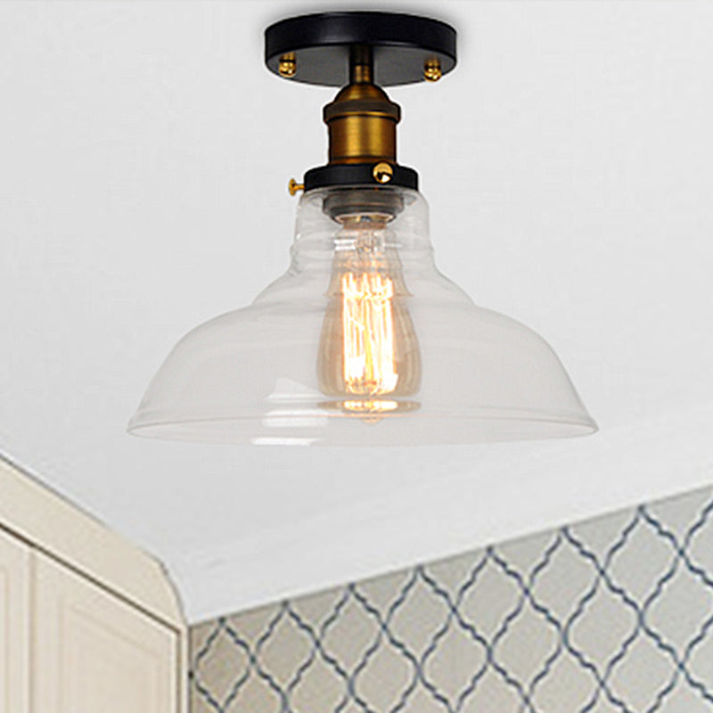 Barn Clear/Amber Glass Semi Mount Lighting Vintage 1 Bulb Bedroom Ceiling Light Fixture Clearhalo 'Ceiling Lights' 'Close To Ceiling Lights' 'Close to ceiling' 'Flush mount' 'Industrial Flush Mount' Lighting' 250026