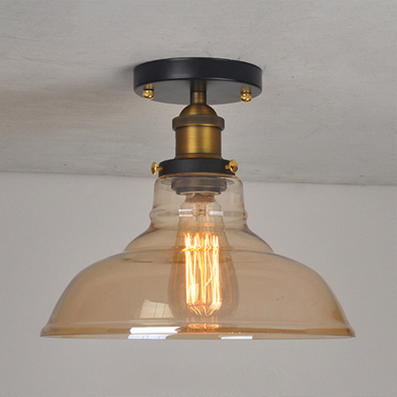 Barn Clear/Amber Glass Semi Mount Lighting Vintage 1 Bulb Bedroom Ceiling Light Fixture Amber Clearhalo 'Ceiling Lights' 'Close To Ceiling Lights' 'Close to ceiling' 'Flush mount' 'Industrial Flush Mount' Lighting' 250027