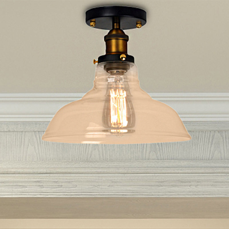 Barn Clear/Amber Glass Semi Mount Lighting Vintage 1 Bulb Bedroom Ceiling Light Fixture Clearhalo 'Ceiling Lights' 'Close To Ceiling Lights' 'Close to ceiling' 'Flush mount' 'Industrial Flush Mount' Lighting' 250028