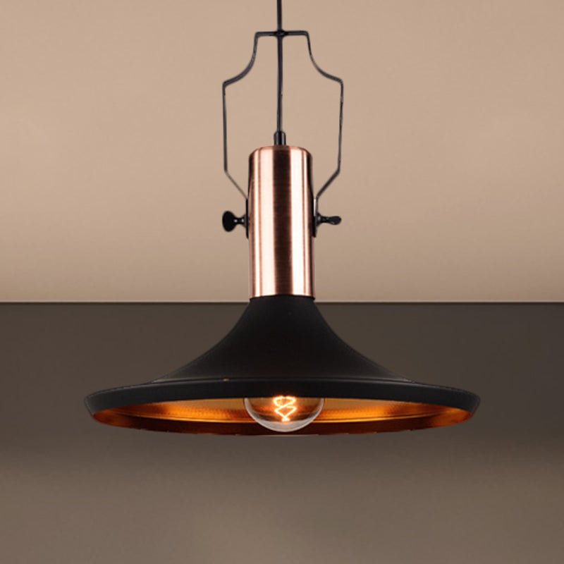 1 Bulb Pendant Light with Cone/Urn/Flared Shade and Adjustable Cord Metallic Hanging Ceiling Light in Black Black Wide Flare Clearhalo 'Ceiling Lights' 'Modern Pendants' 'Modern' 'Pendant Lights' 'Pendants' Lighting' 250029