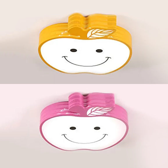 Smiling Apple Kids Bedroom Ceiling Lamp Acrylic Metal Contemporary Flush Mount Light Clearhalo 'Ceiling Lights' 'Close To Ceiling Lights' 'Close to ceiling' 'Flush mount' Lighting' 25003