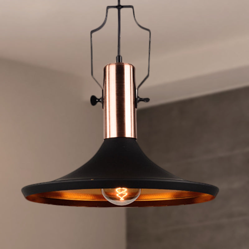 1 Bulb Pendant Light with Cone/Urn/Flared Shade and Adjustable Cord Metallic Hanging Ceiling Light in Black Clearhalo 'Ceiling Lights' 'Modern Pendants' 'Modern' 'Pendant Lights' 'Pendants' Lighting' 250030