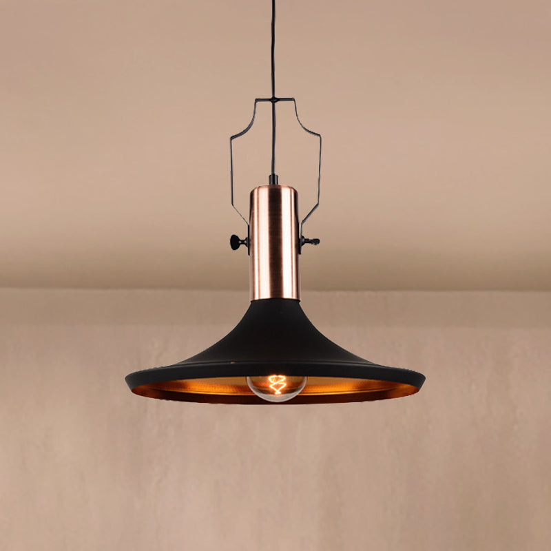 1 Bulb Pendant Light with Cone/Urn/Flared Shade and Adjustable Cord Metallic Hanging Ceiling Light in Black Clearhalo 'Ceiling Lights' 'Modern Pendants' 'Modern' 'Pendant Lights' 'Pendants' Lighting' 250031