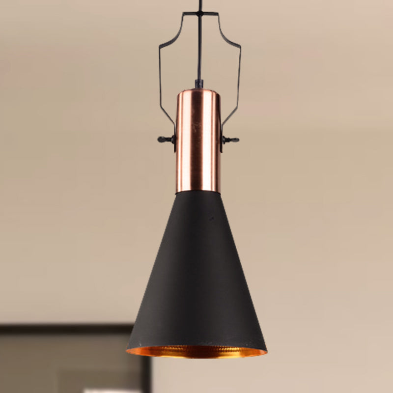 1 Bulb Pendant Light with Cone/Urn/Flared Shade and Adjustable Cord Metallic Hanging Ceiling Light in Black Black Cone Clearhalo 'Ceiling Lights' 'Modern Pendants' 'Modern' 'Pendant Lights' 'Pendants' Lighting' 250032