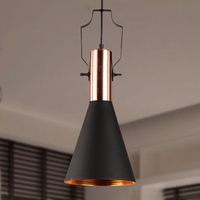 1 Bulb Pendant Light with Cone/Urn/Flared Shade and Adjustable Cord Metallic Hanging Ceiling Light in Black Clearhalo 'Ceiling Lights' 'Modern Pendants' 'Modern' 'Pendant Lights' 'Pendants' Lighting' 250034