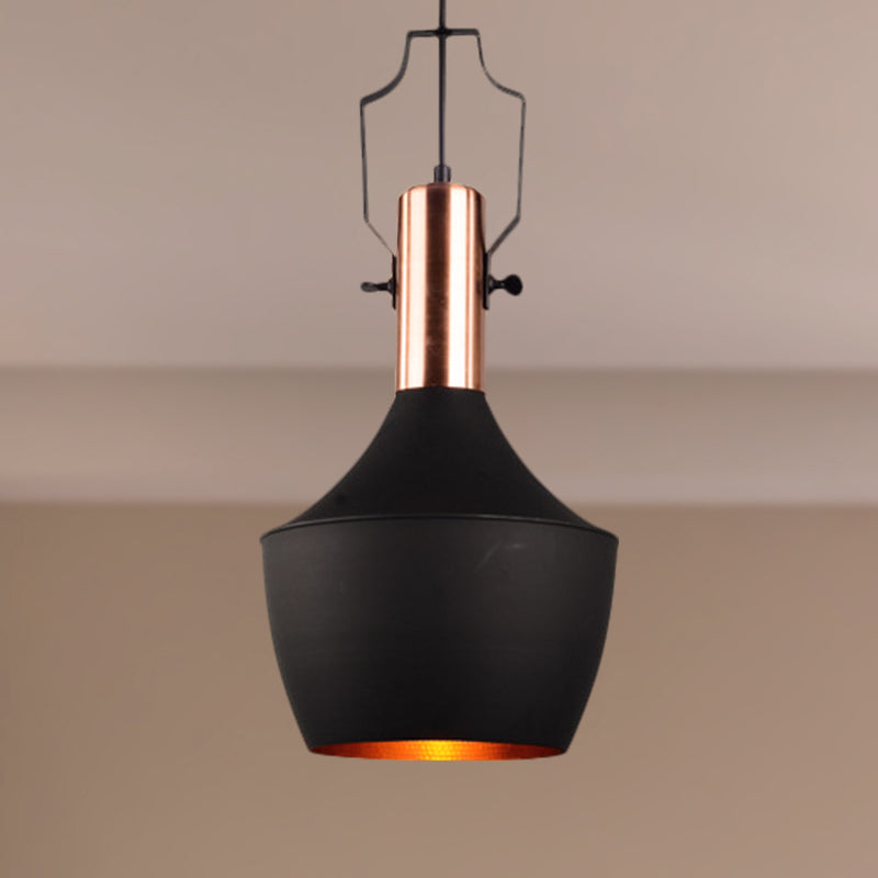 1 Bulb Pendant Light with Cone/Urn/Flared Shade and Adjustable Cord Metallic Hanging Ceiling Light in Black Black Urn Clearhalo 'Ceiling Lights' 'Modern Pendants' 'Modern' 'Pendant Lights' 'Pendants' Lighting' 250035