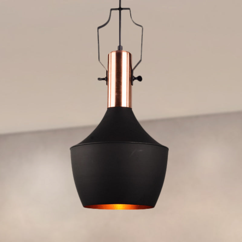 1 Bulb Pendant Light with Cone/Urn/Flared Shade and Adjustable Cord Metallic Hanging Ceiling Light in Black Clearhalo 'Ceiling Lights' 'Modern Pendants' 'Modern' 'Pendant Lights' 'Pendants' Lighting' 250037