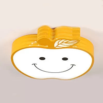 Smiling Apple Kids Bedroom Ceiling Lamp Acrylic Metal Contemporary Flush Mount Light Yellow Clearhalo 'Ceiling Lights' 'Close To Ceiling Lights' 'Close to ceiling' 'Flush mount' Lighting' 25004