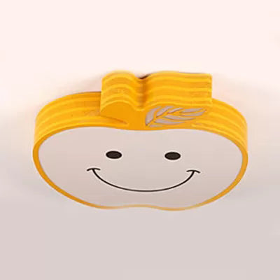 Smiling Apple Kids Bedroom Ceiling Lamp Acrylic Metal Contemporary Flush Mount Light Clearhalo 'Ceiling Lights' 'Close To Ceiling Lights' 'Close to ceiling' 'Flush mount' Lighting' 25005