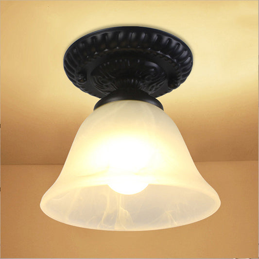 1 Light Ceiling Light Fixture with Bell Shade Opal/Amber Glass Vintage Living Room Semi Flush in Black White Clearhalo 'Ceiling Lights' 'Close To Ceiling Lights' 'Close to ceiling' 'Flush mount' 'Industrial Flush Mount' Lighting' 250050