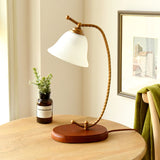 1 Light Bedroom Desk Lamp Traditional Red Brown Study Light with Bell White Glass Shade Red Brown Clearhalo 'Lamps' 'Table Lamps' Lighting' 250059